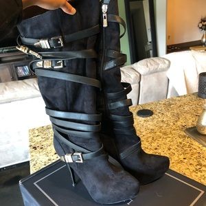 Bebe Strappy Black Boots